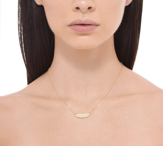 Small Feather Necklace with Diamonds Pendant Necklace Elisabeth Bell Jewelry