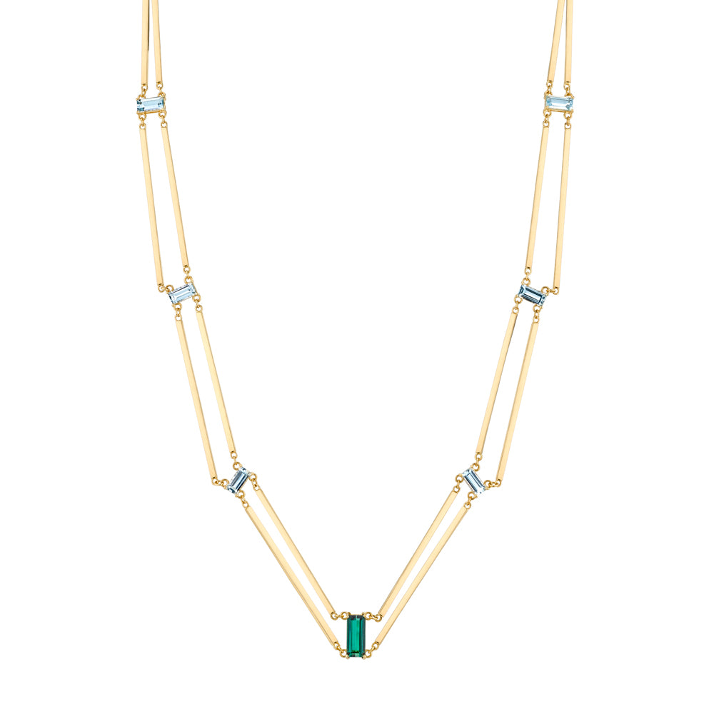 Aquamarine and Tourmaline Railway Necklace Necklace Karma El-Khalil