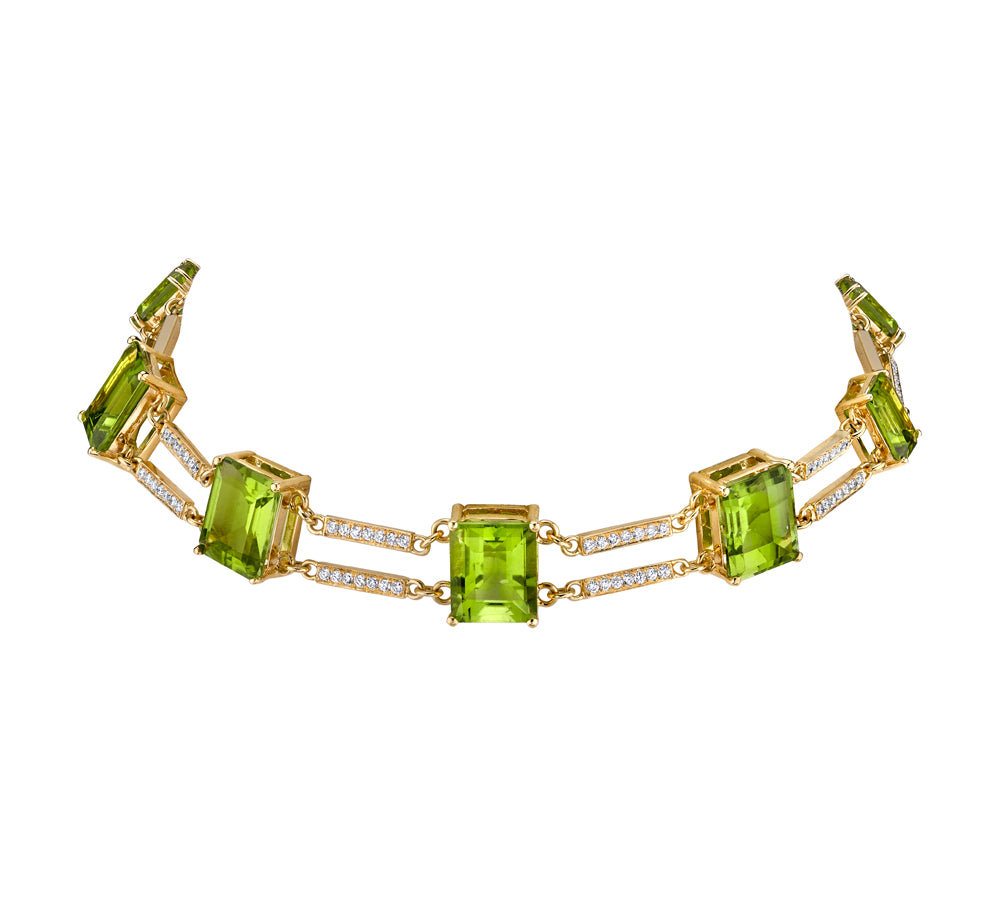 Railway Peridot Diamond Choker Choker Necklace Karma El-Khalil