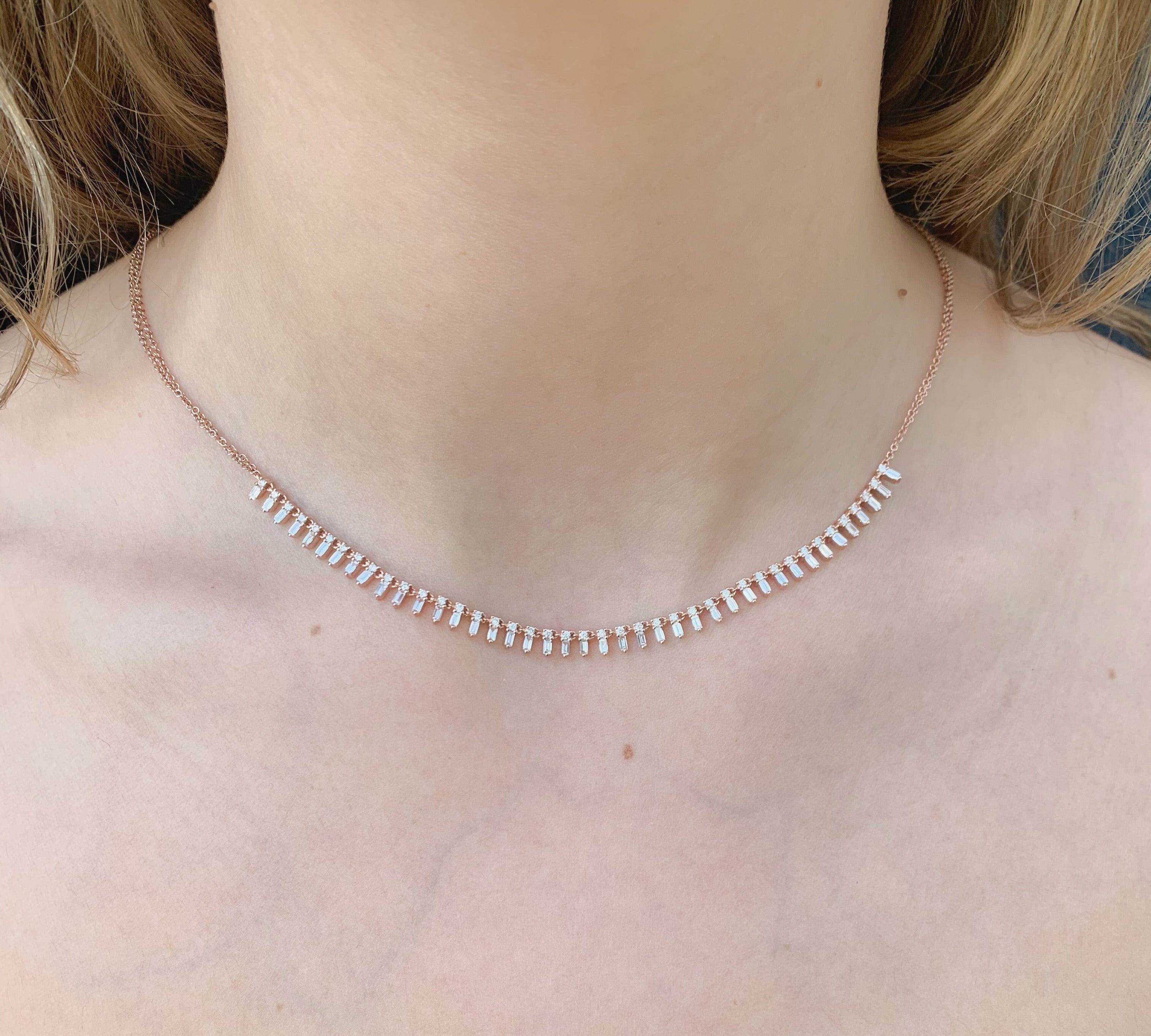 Diamond Baguette Fringe Necklace Necklace Roseark Deux Rose Gold