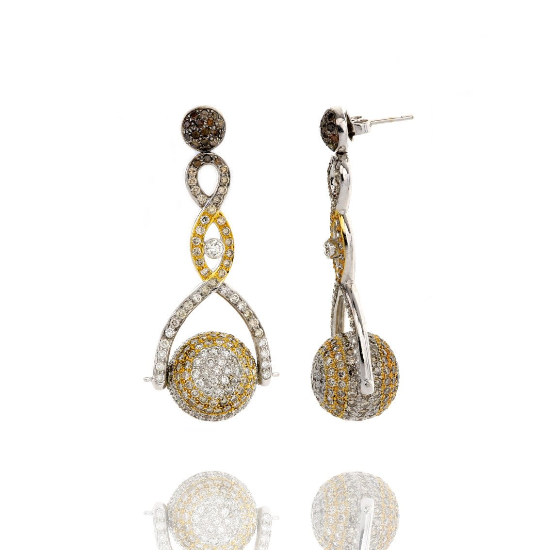 Full Pave Spinning Ball Drop Earrings Statement Earrings Carolyn Rodney Diamond center  
