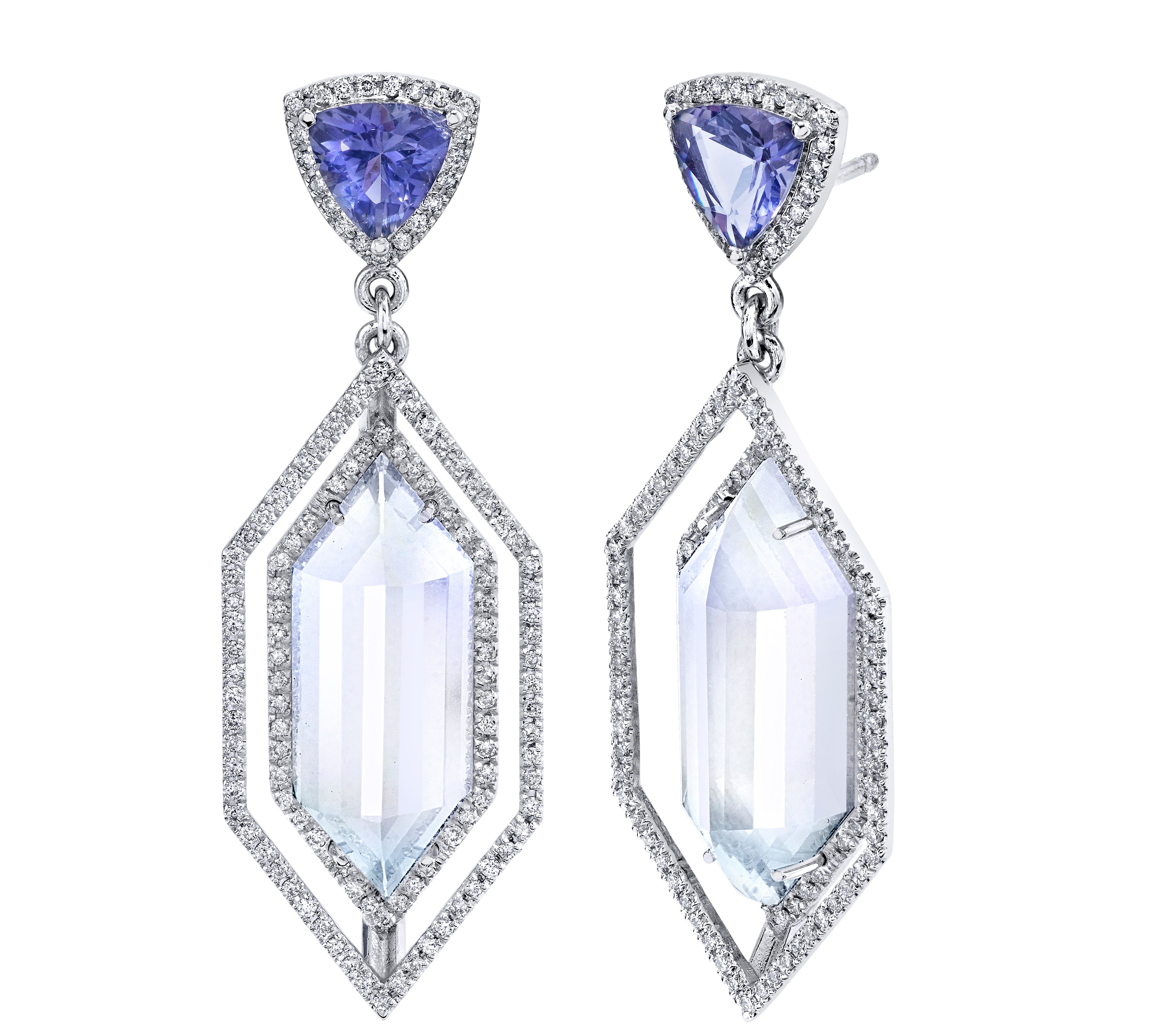 Iolite and Moonstone Hexagon Earrings Drop Karma El-Khalil   