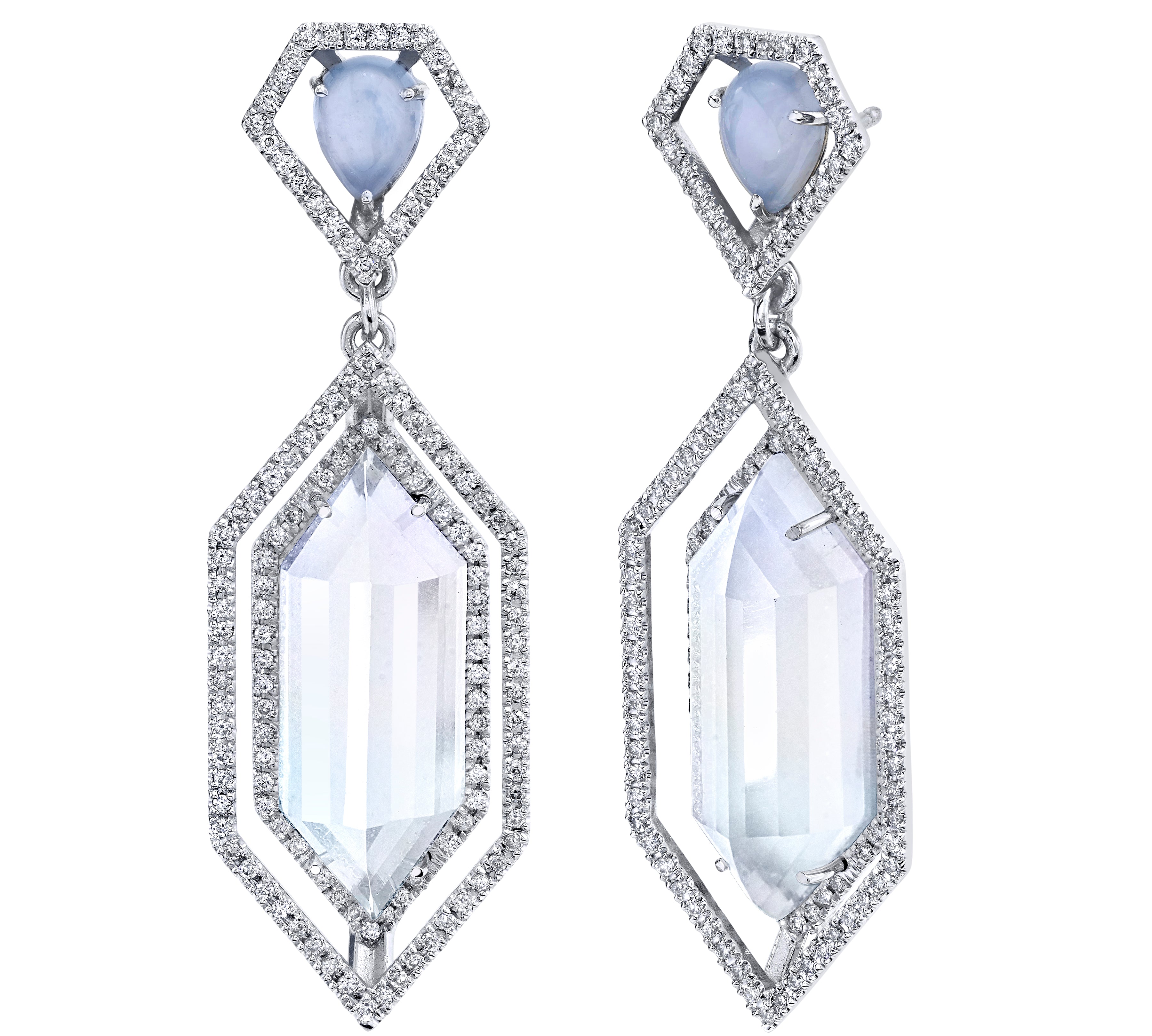 Chalcedony Moonstone Hexagon Earrings Statement Earrings Karma El-Khalil
