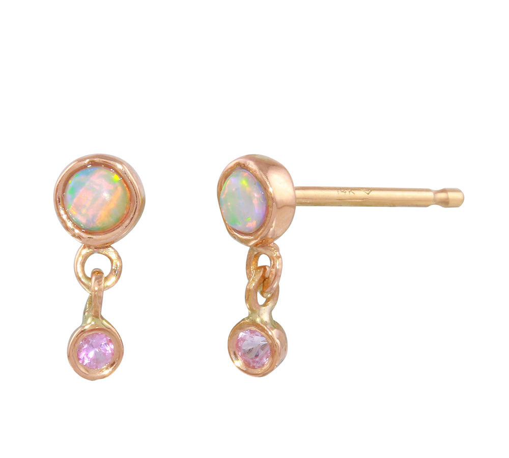 Double Dangle Opal Sapphire Earring Drop Earrings Jaine K Designs Pair