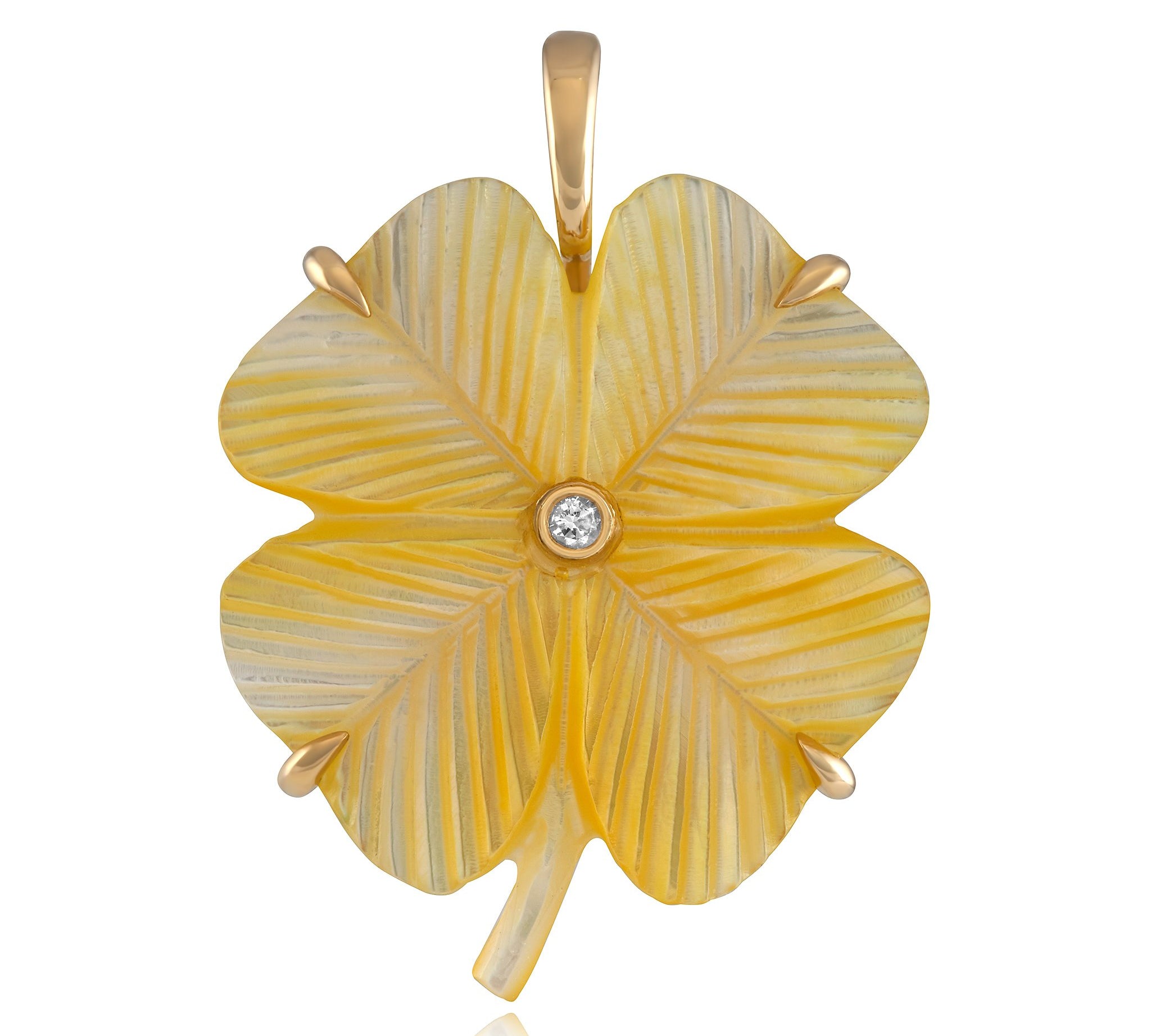 Clover Pendant with Diamond Pendant Maura Green Golden Mother of Pearl