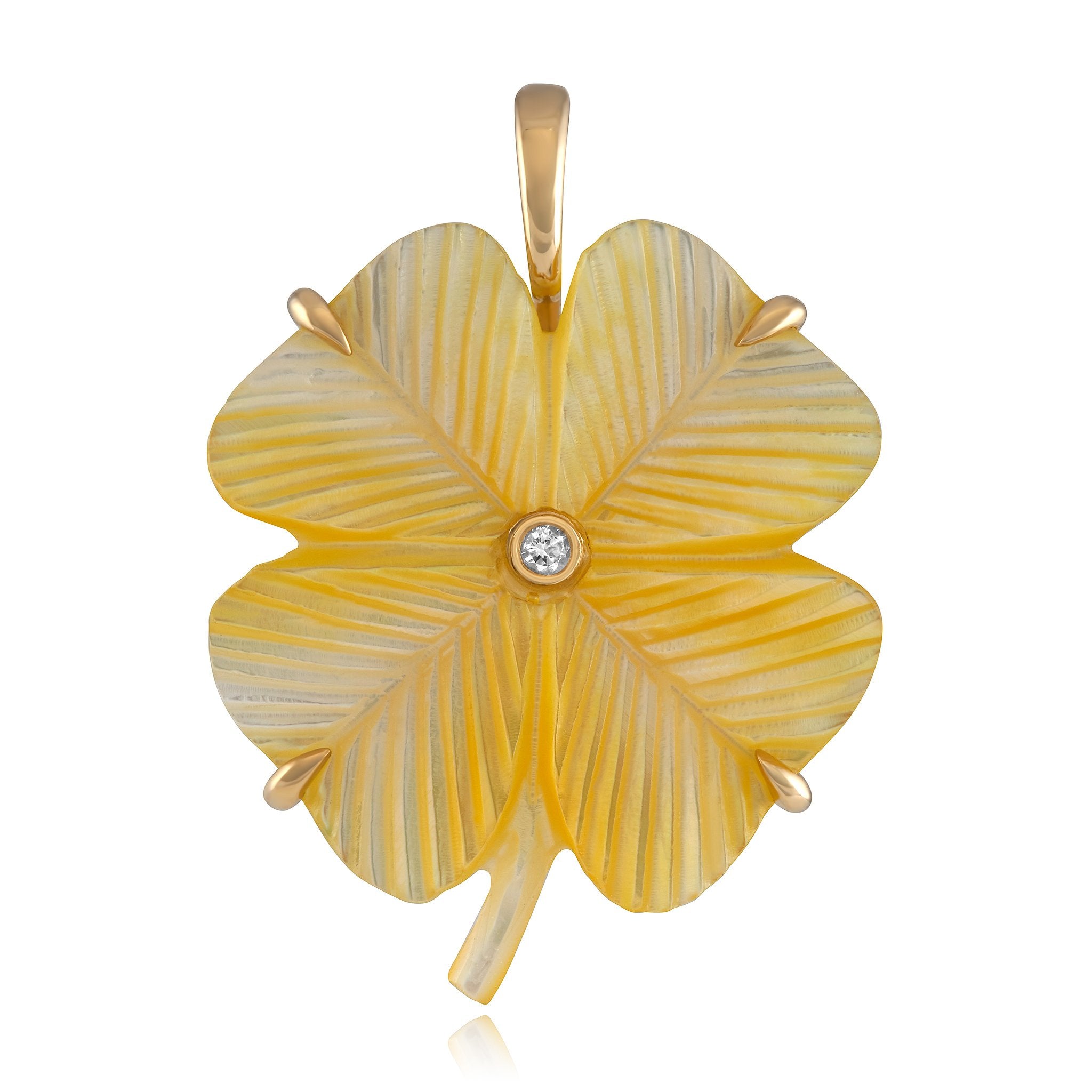 Clover Pendant with Diamond Pendant Maura Green Golden Mother of Pearl