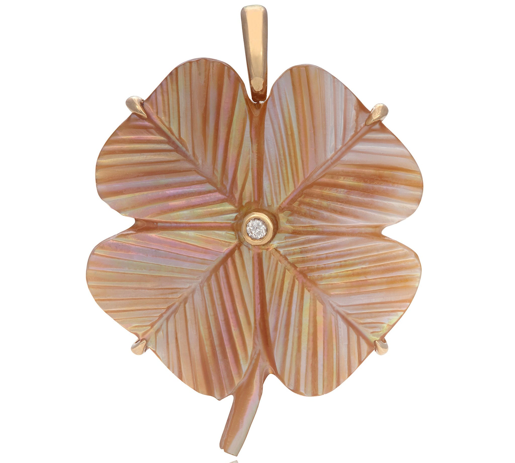 Clover Pendant with Diamond Pendant Maura Green Copper Penguin Wing Oyster Shell