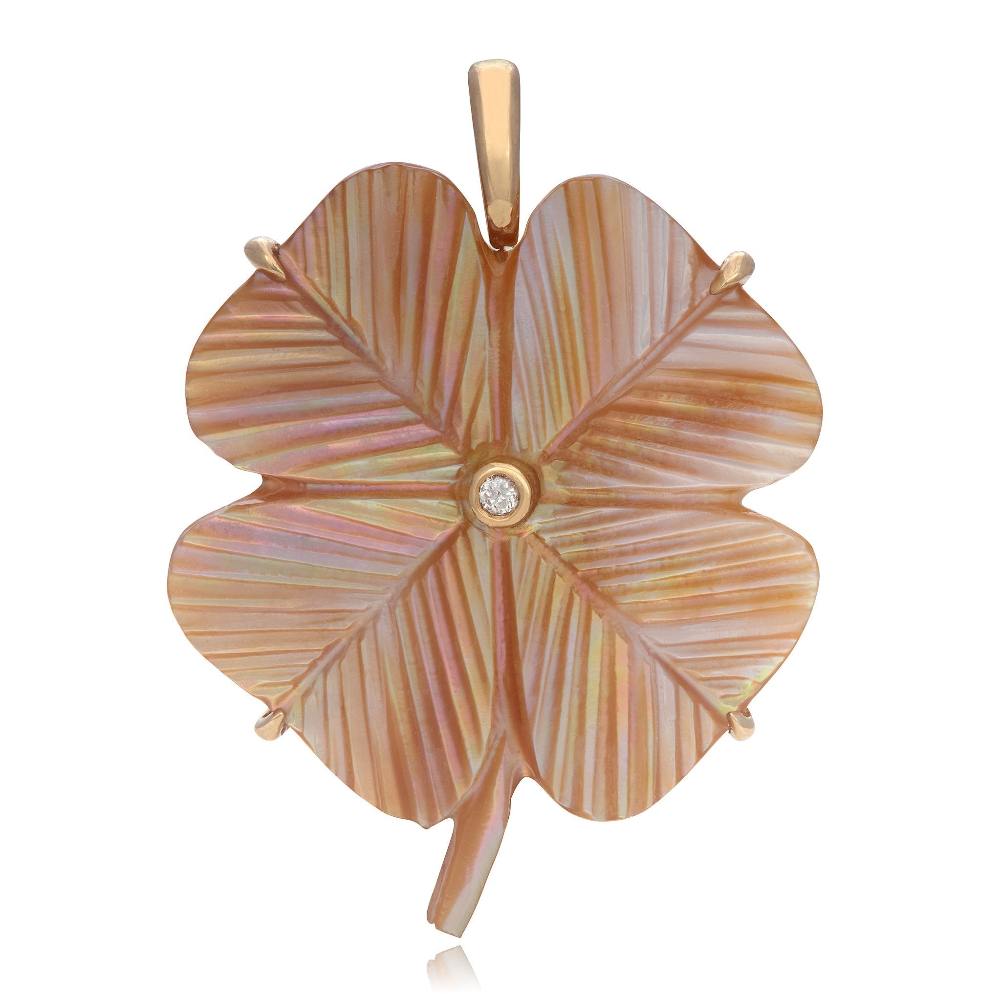 Clover Pendant with Diamond Pendant Maura Green Copper Penguin Wing Oyster Shell