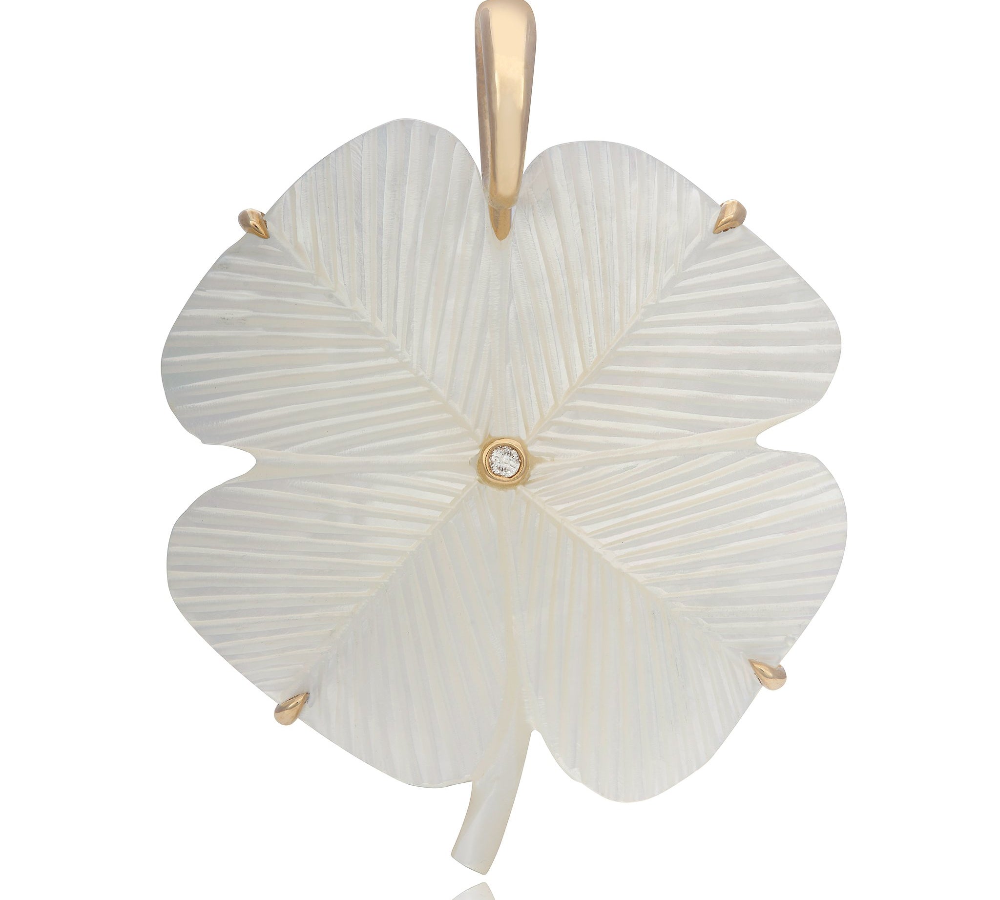 Clover Pendant with Diamond Pendant Maura Green White Mother of Pearl