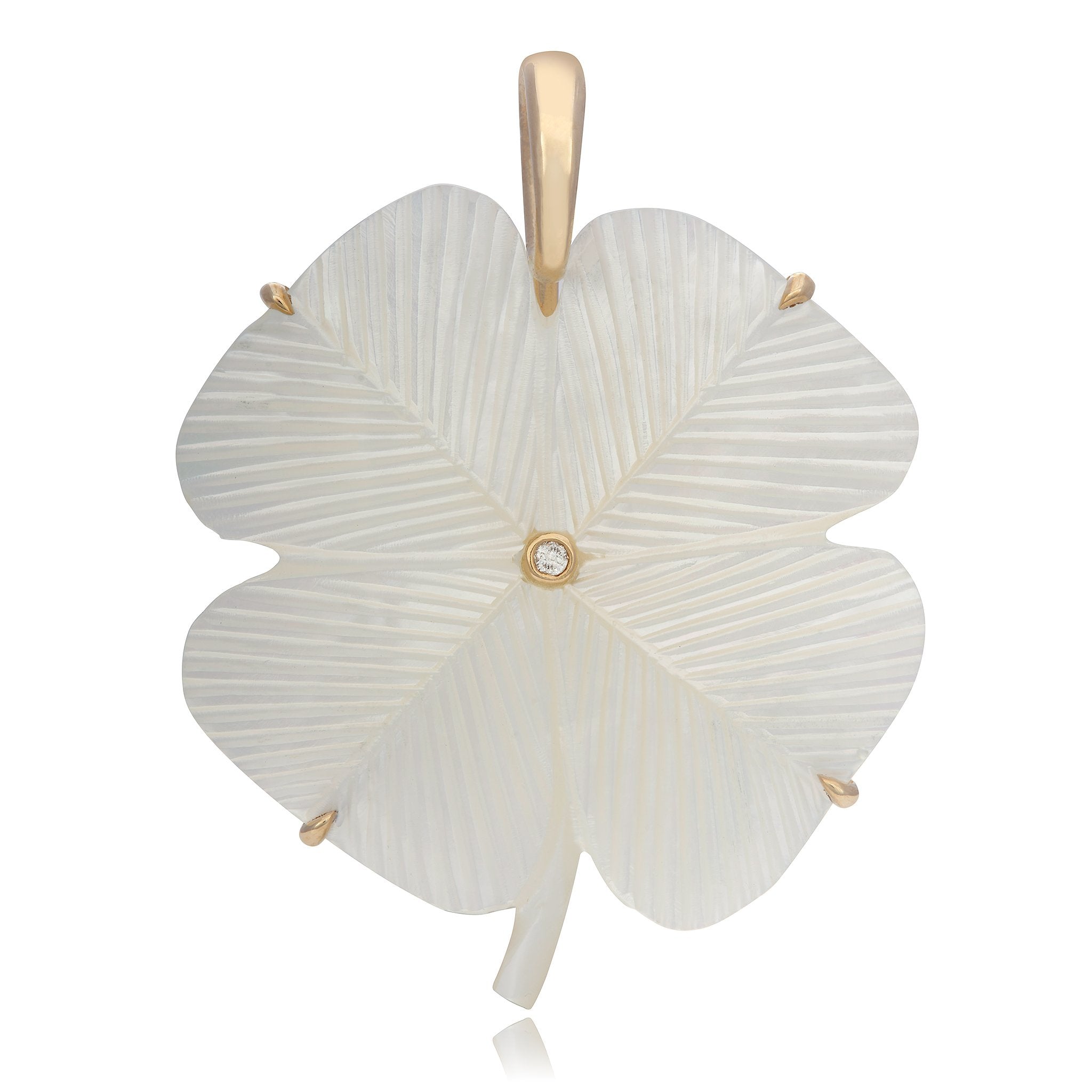 Clover Pendant with Diamond Pendant Maura Green White Mother of Pearl