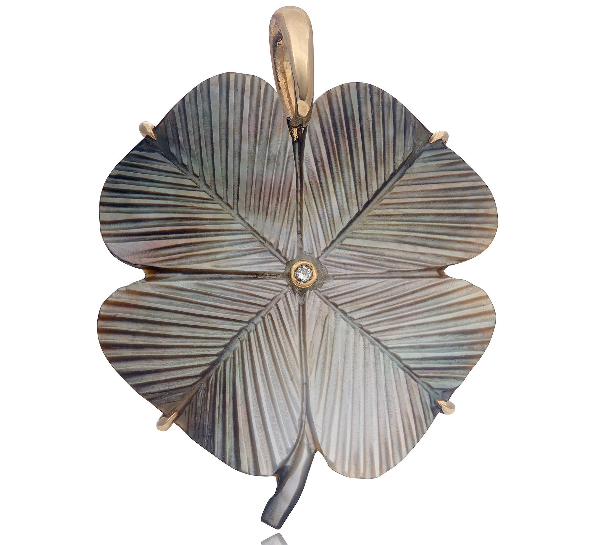 Clover Pendant with Diamond Pendant Maura Green Black Mother of Pearl