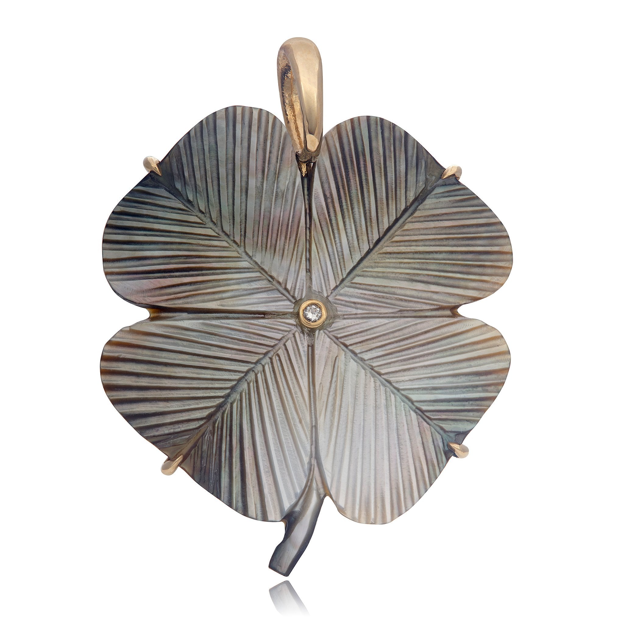 Clover Pendant with Diamond Pendant Maura Green Black Mother of Pearl