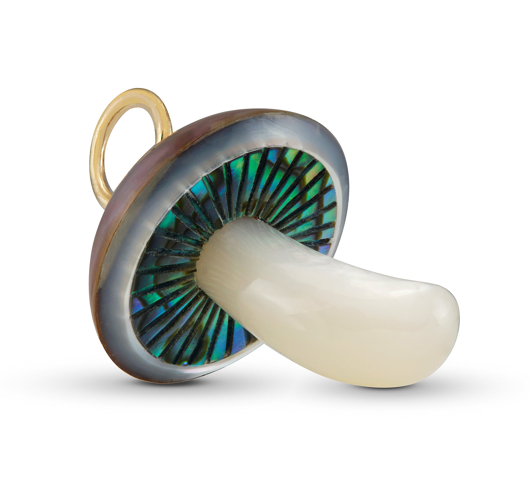 Iridescent Pearl Mushroom Charm with Diamond Charm Maura Green   