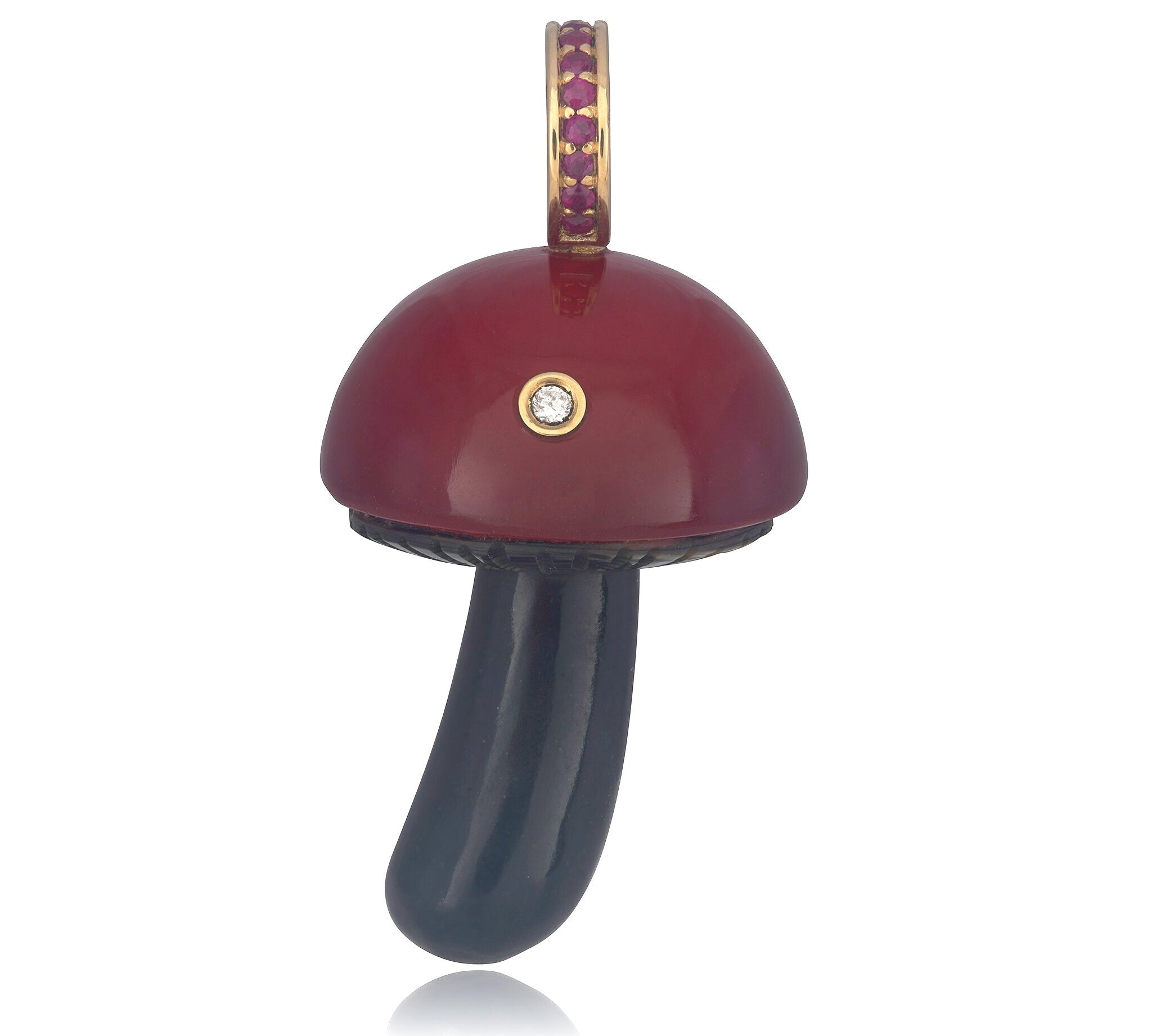 Magic Mushroom Charm with Pave Bail Charm Maura Green Night Berry with Ruby Bail  