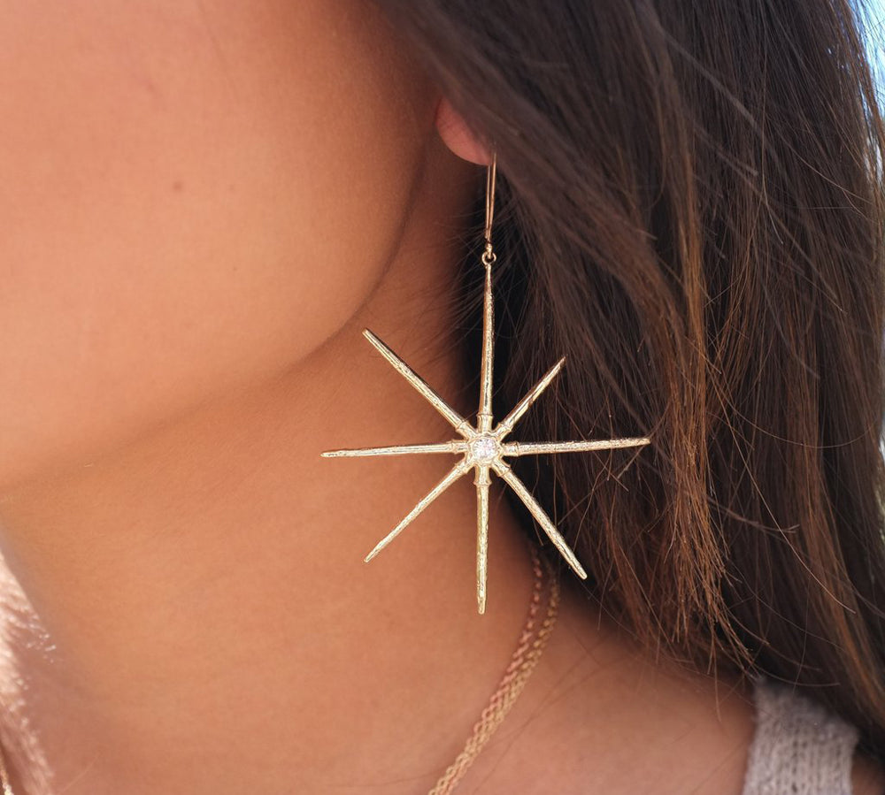 Sea Star Earrings with Diamonds Drop Earrings Elisabeth Bell Jewelry   