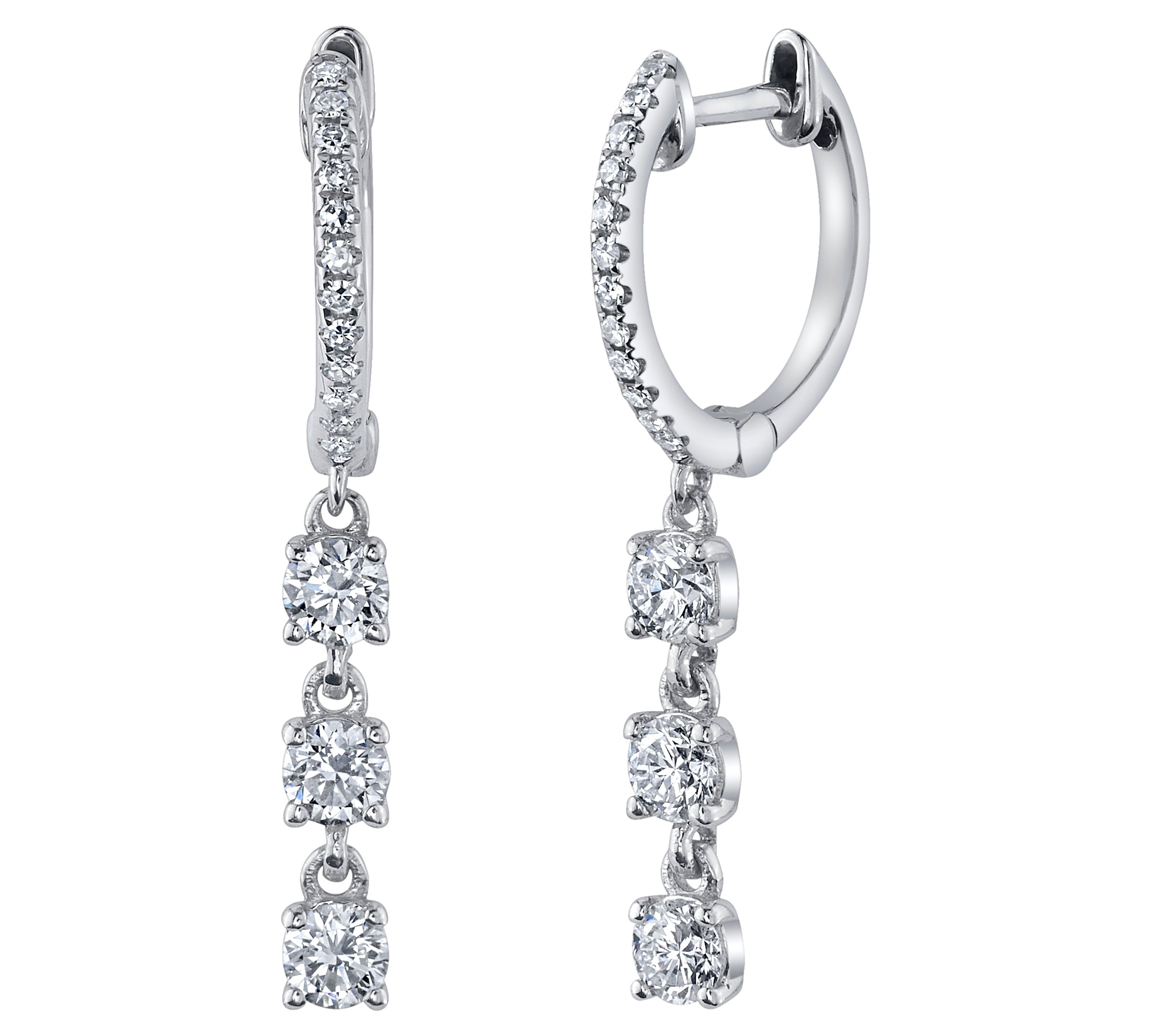 Triple Diamond Drop Pave Huggie Huggie Earrings Roseark Deux Pair