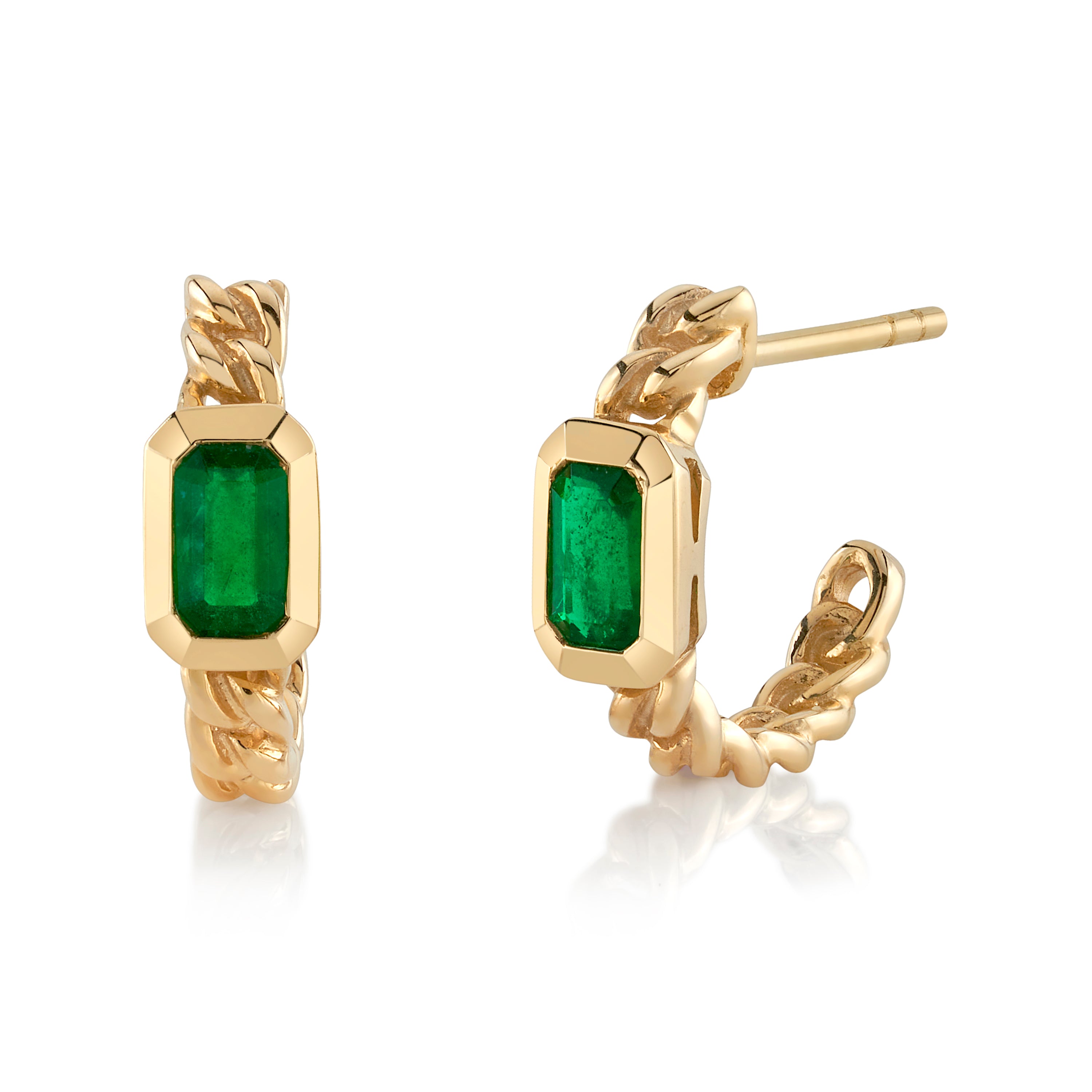 Emerald Baguette Half-Huggie Huggie Earrings Roseark Deux Pair  