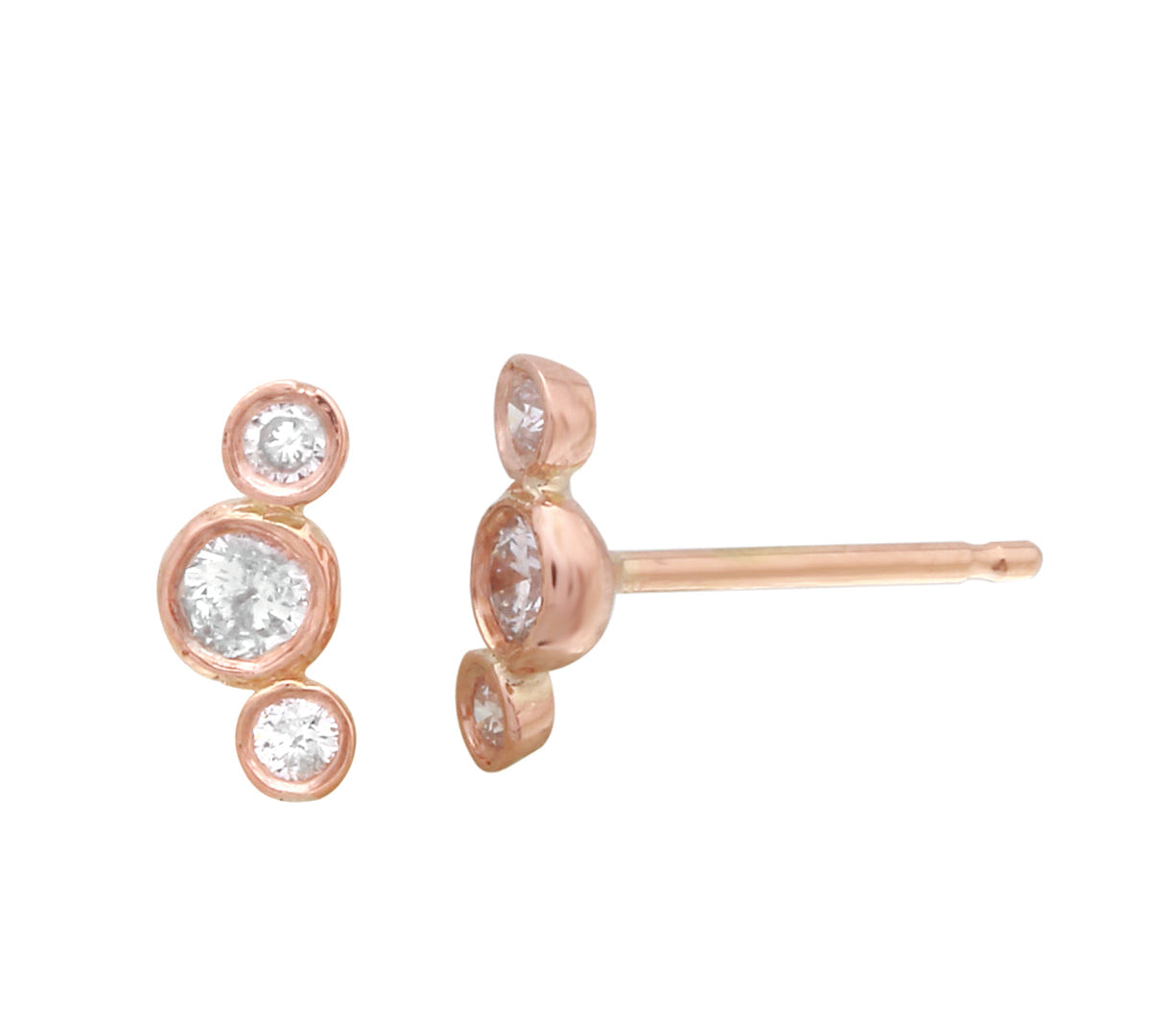 Curved Triple Bezel Diamond Stud Stud Earrings Jaine K Designs Pair Rose Gold