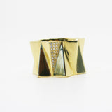 Wide Pleated Ring with Diamonds Band Ring Perez Bitan