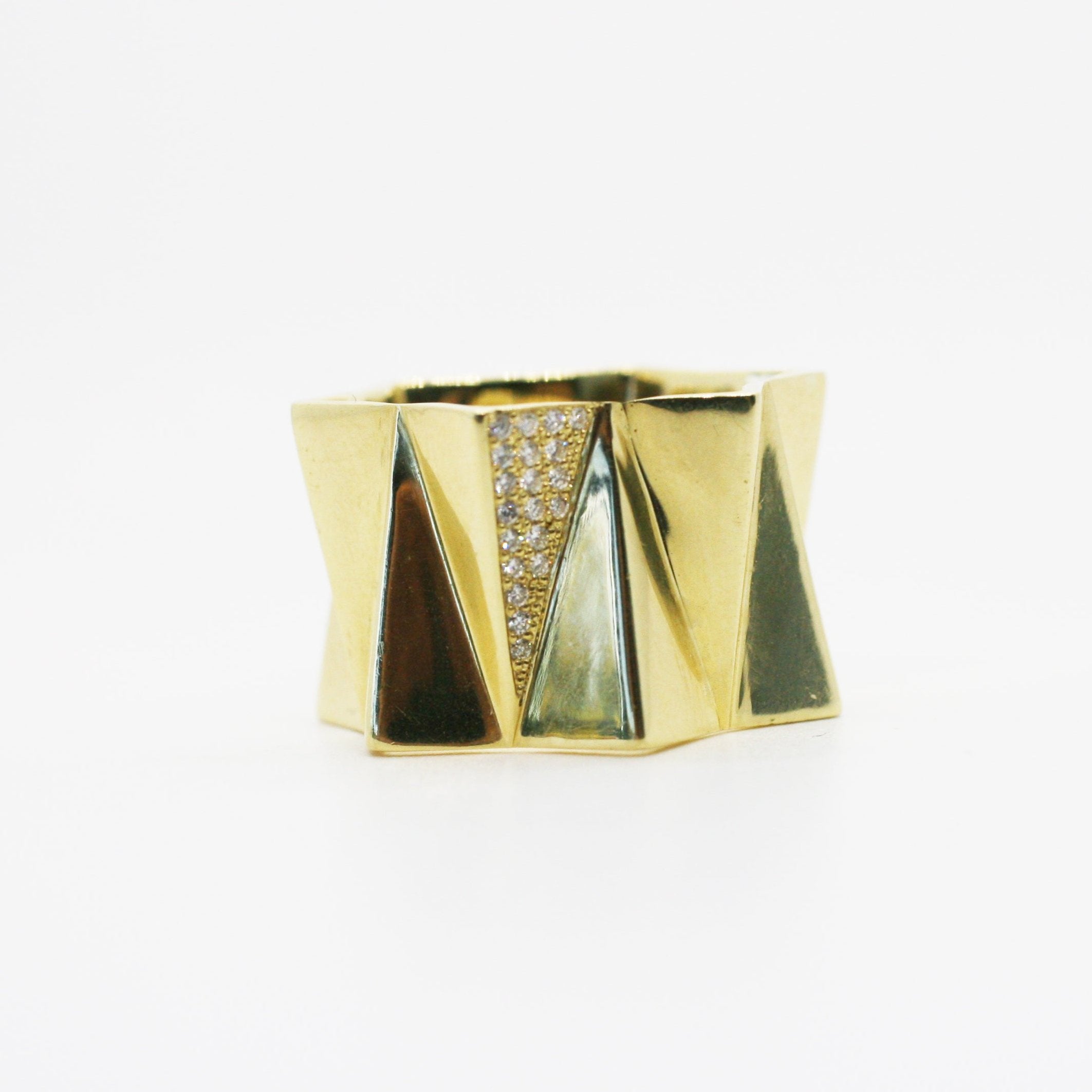 Wide Pleated Ring with Diamonds Band Ring Perez Bitan