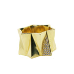 Wide Pleated Ring with Diamonds Band Ring Perez Bitan