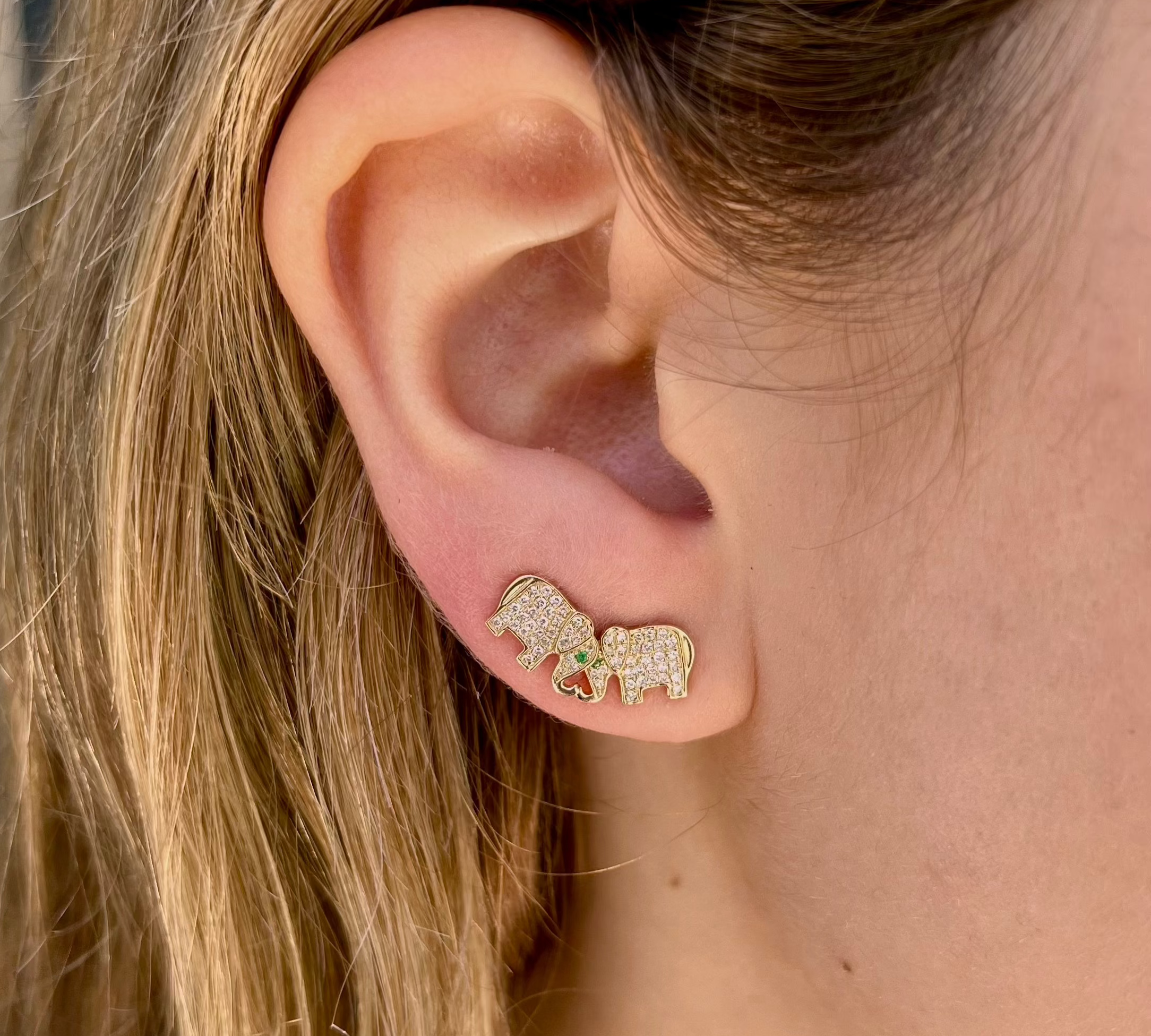 Diamond Elephant Stud Stud Earrings Roseark Deux Pair