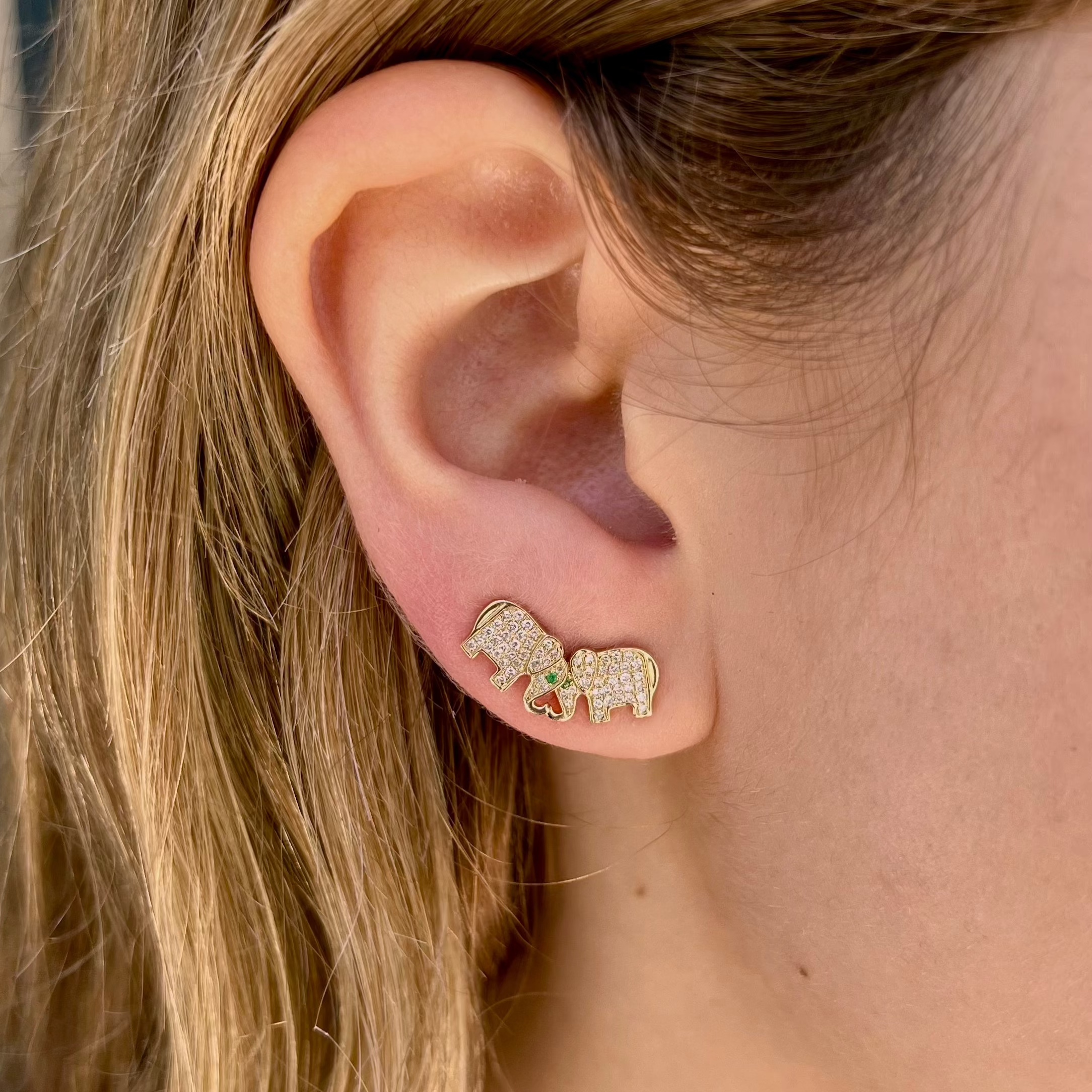 Diamond Elephant Stud Stud Earrings Roseark Deux Pair