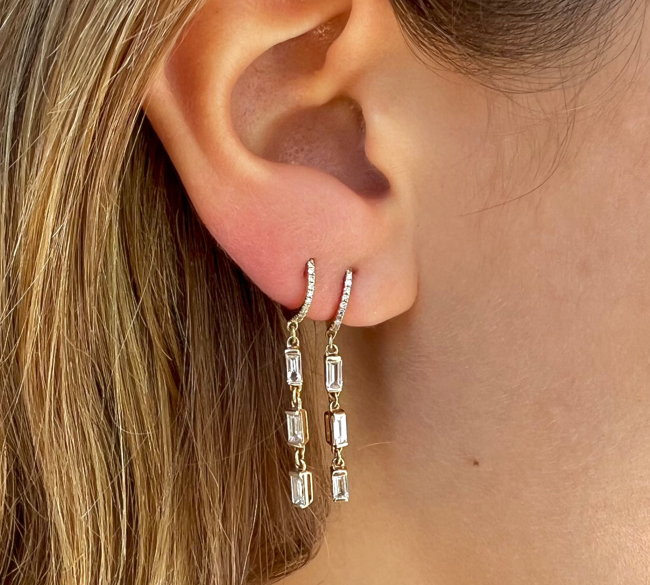 Diamond Baguette Drop Earring Drop Earrings Roseark Deux Pair  