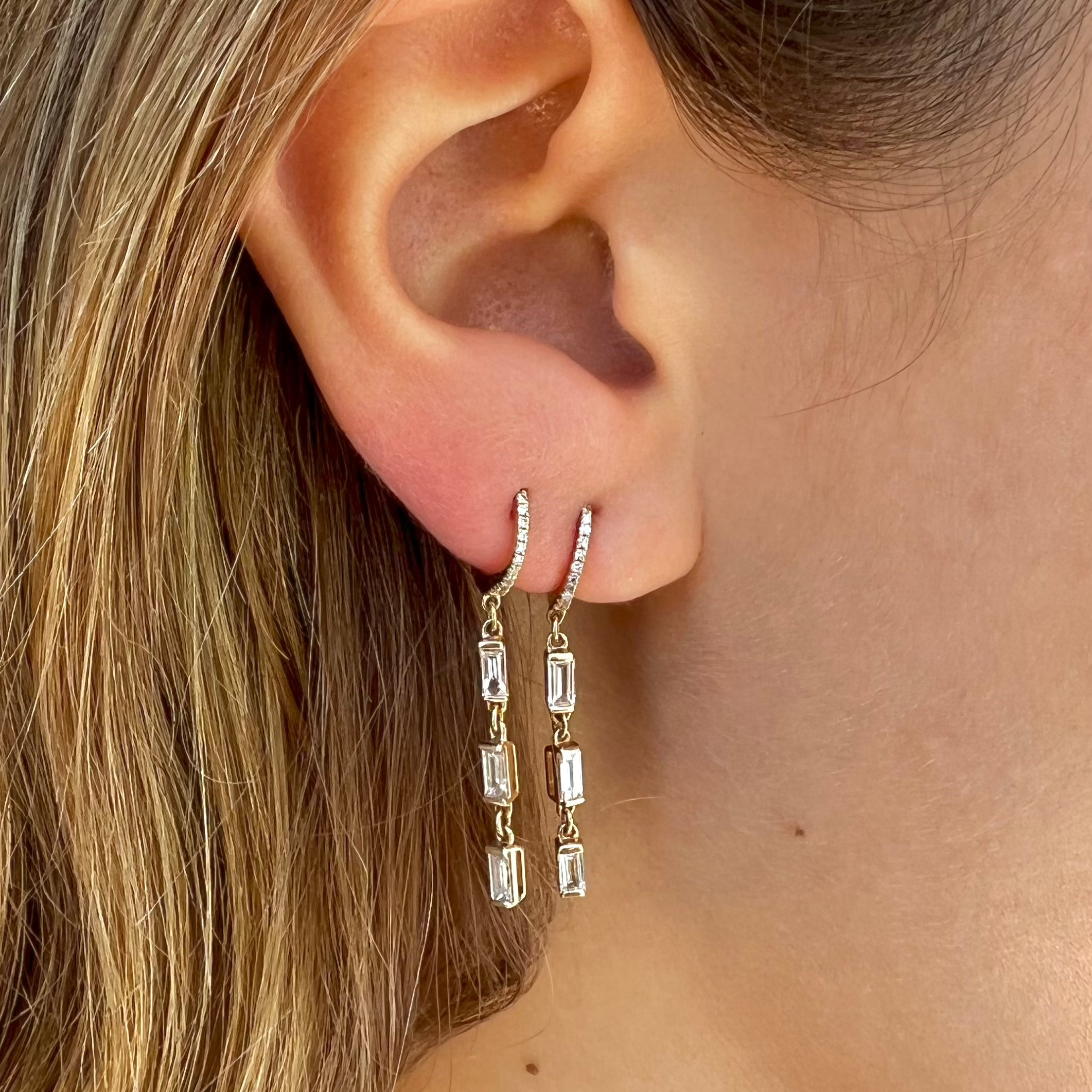 Diamond Baguette Drop Earring Drop Earrings Roseark Deux Pair  
