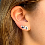 Pave Diamond Sapphire Eye Stud Stud Earrings Roseark Deux   