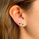 Pave Diamond Sapphire Eye Stud Stud Earrings Roseark Deux   