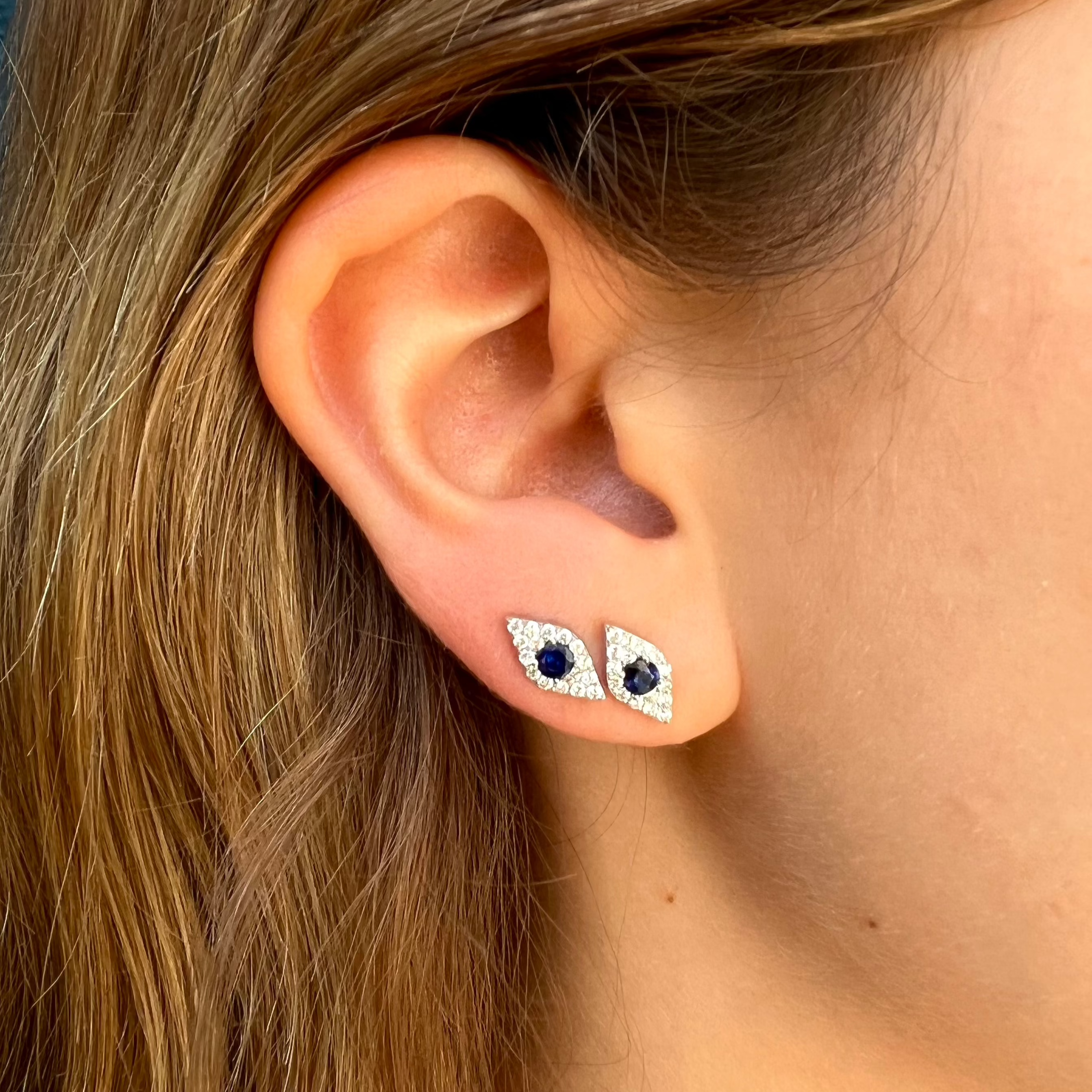 Pave Diamond Sapphire Eye Stud Stud Earrings Roseark Deux   