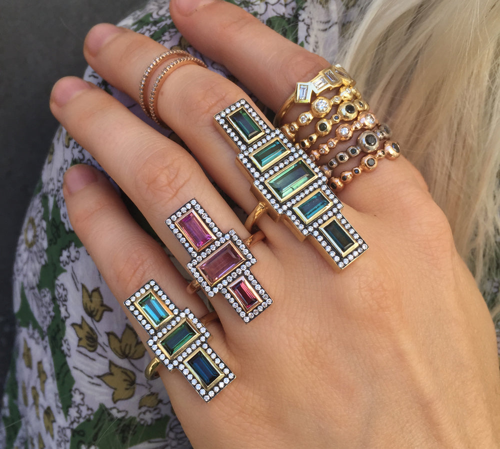 Green Tourmaline 5 Stack Ring Statement Ring Jill Hoffmeister