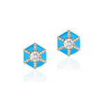 Hexagon Studs with Diamonds Stud Earrings Goshwara Diamond Turq Enamel