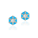 Hexagon Studs with Diamonds Stud Earrings Goshwara Diamond Turq Enamel