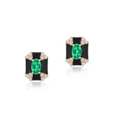 Octagon Enamel Studs with Diamonds Stud Earrings Goshwara Emerald Blk Enamel