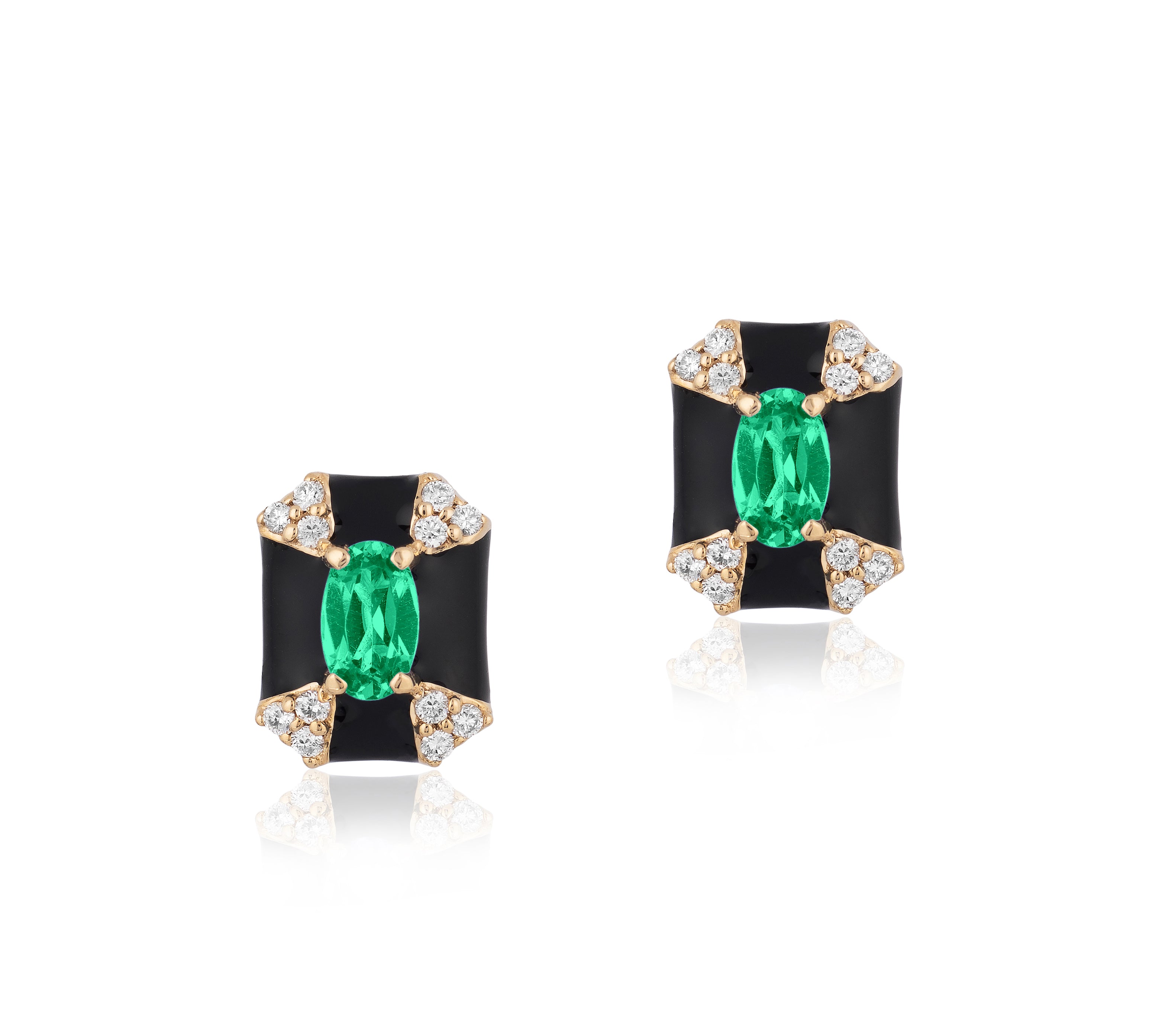 Octagon Enamel Studs with Diamonds Stud Earrings Goshwara Emerald Blk Enamel