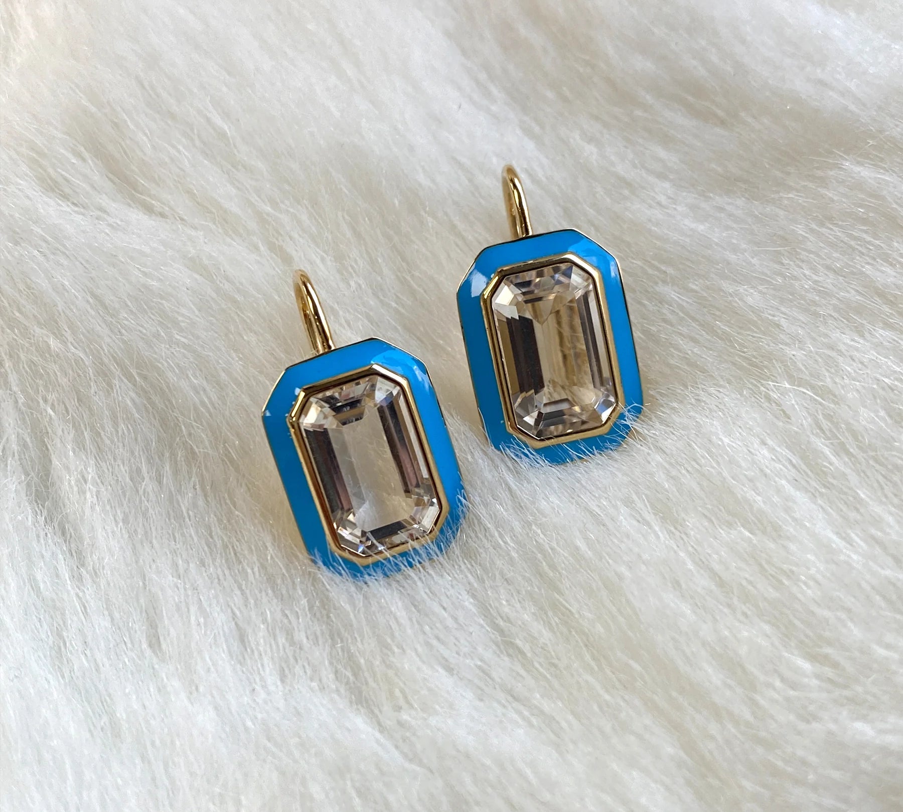 Emerald-Cut Enamel Drop Earrings Earrings Goshwara