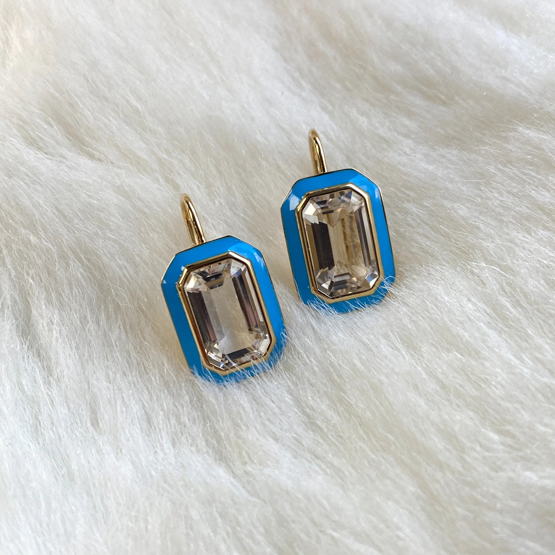 Emerald-Cut Enamel Drop Earrings Earrings Goshwara