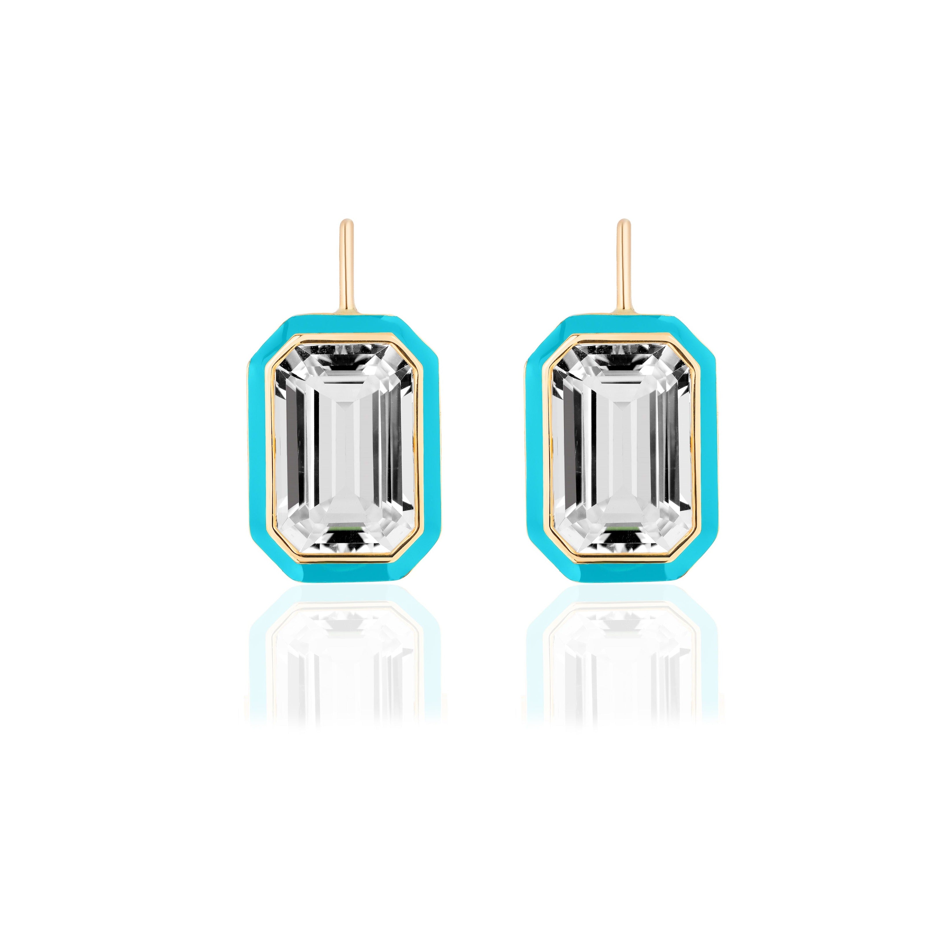 Emerald-Cut Enamel Drop Earrings Earrings Goshwara