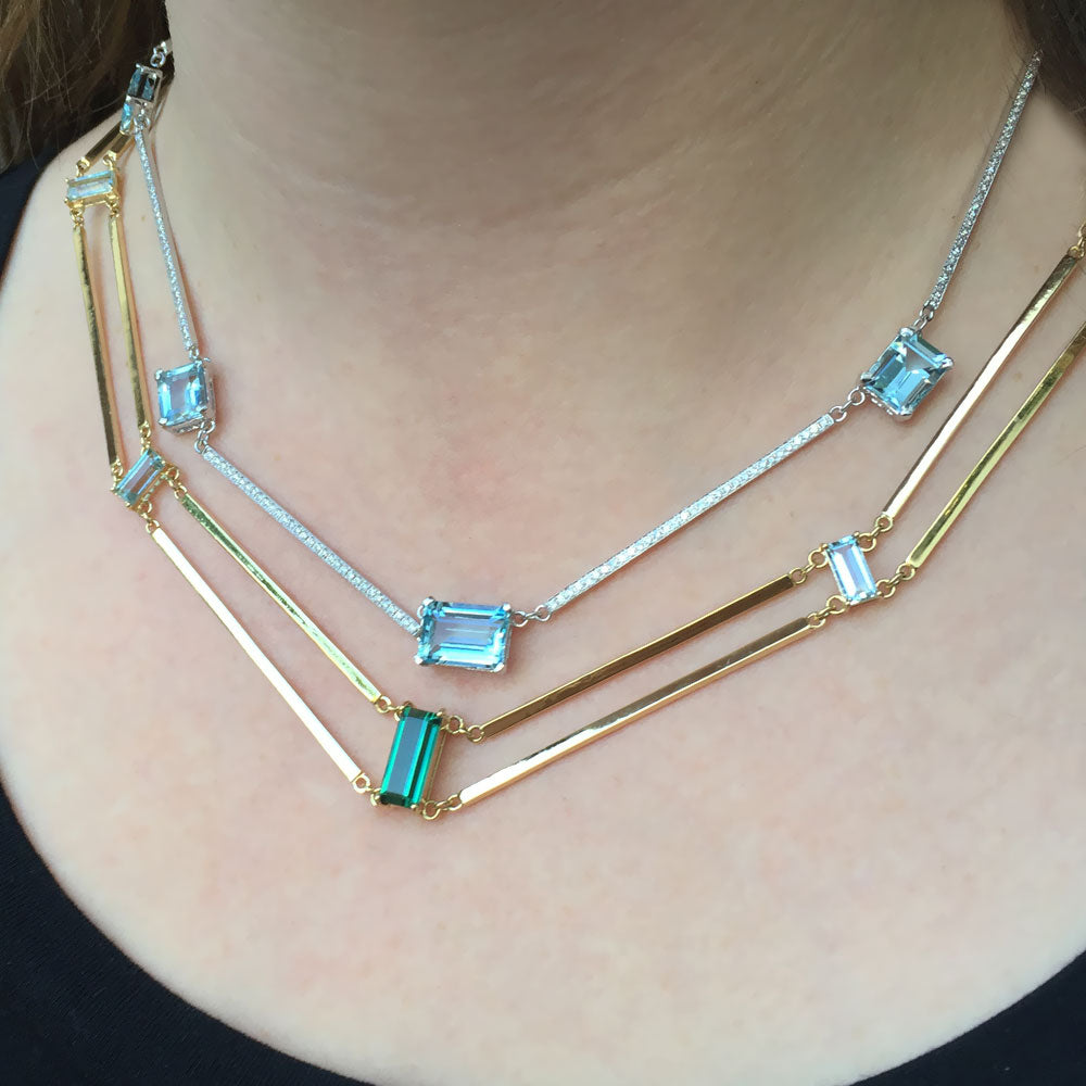 Aquamarine and Diamond Strata Necklace Necklace Karma El-Khalil   