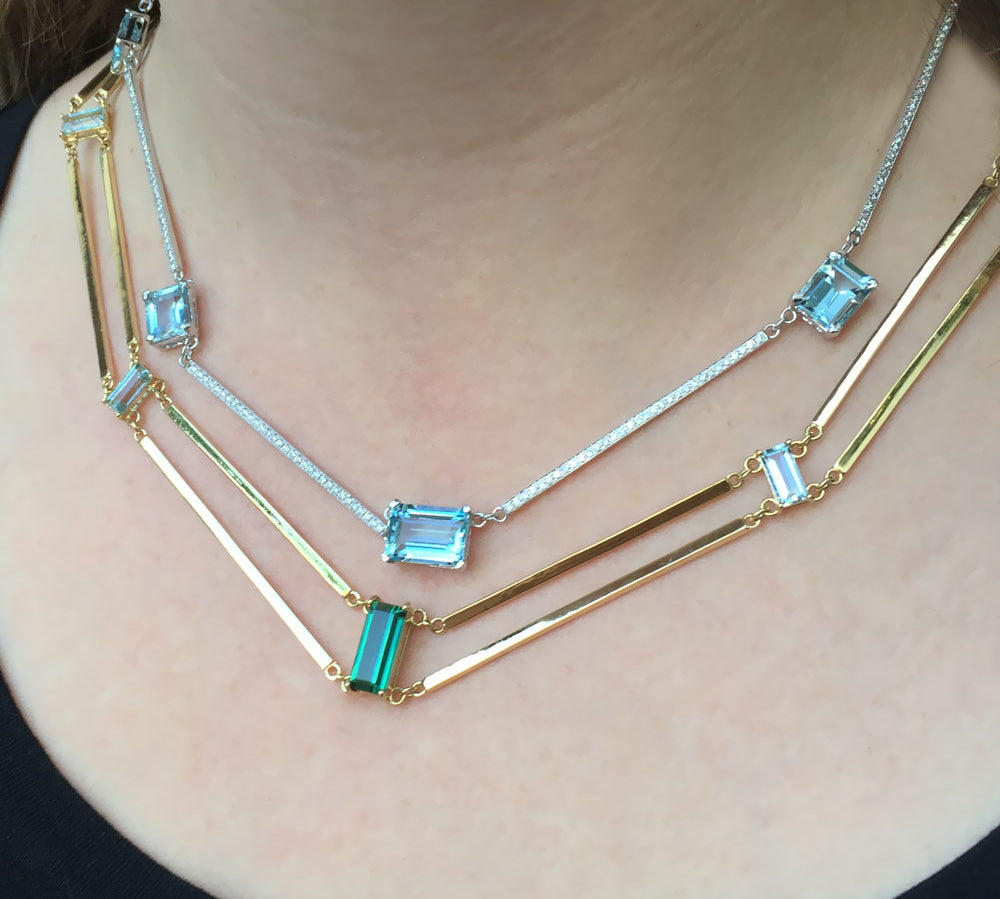 Aquamarine and Diamond Strata Necklace Necklace Karma El-Khalil   