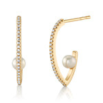 Diamond Half Hoops with Pearl, Pair Hoop Earrings Roseark Deux