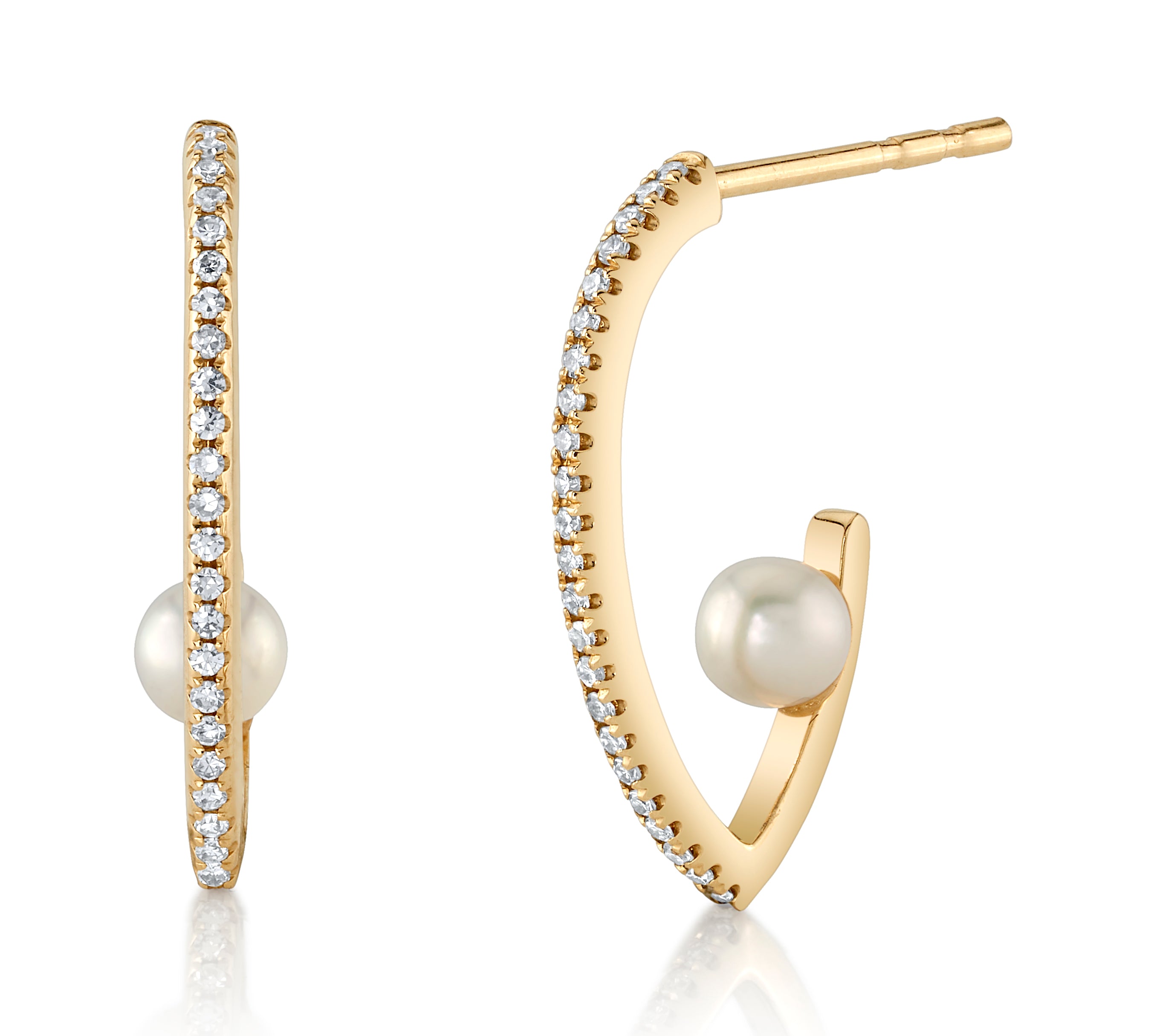 Diamond Half Hoops with Pearl, Pair Hoop Earrings Roseark Deux