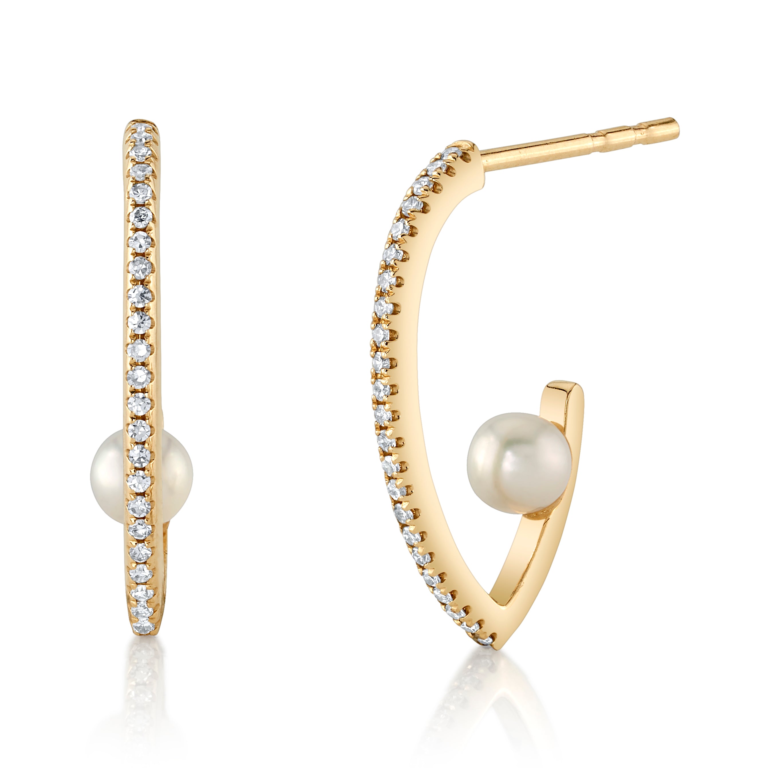 Diamond Half Hoops with Pearl, Pair Hoop Earrings Roseark Deux