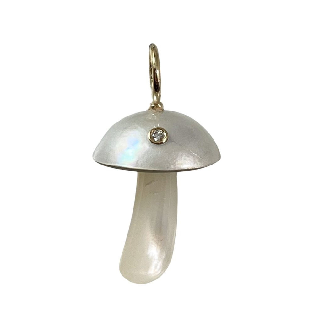 White Pearl Mushroom Charm with Diamond Charm Maura Green   
