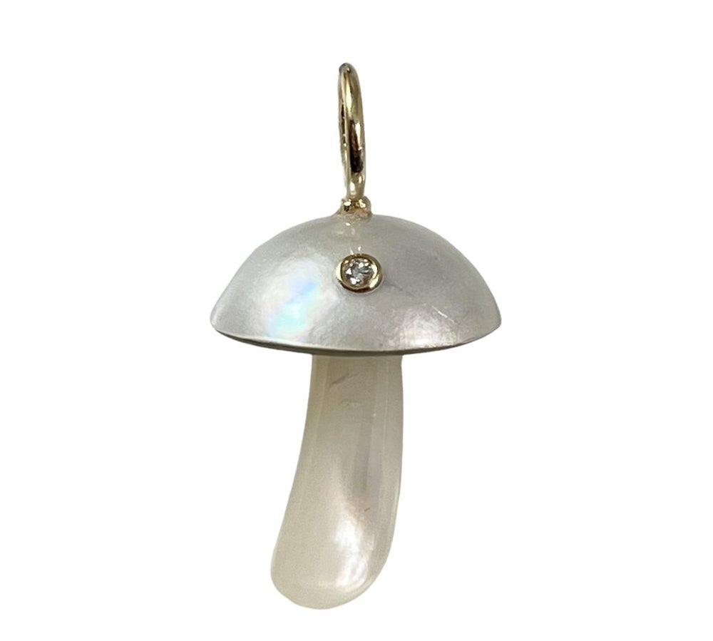 White Pearl Mushroom Charm with Diamond Charm Maura Green   