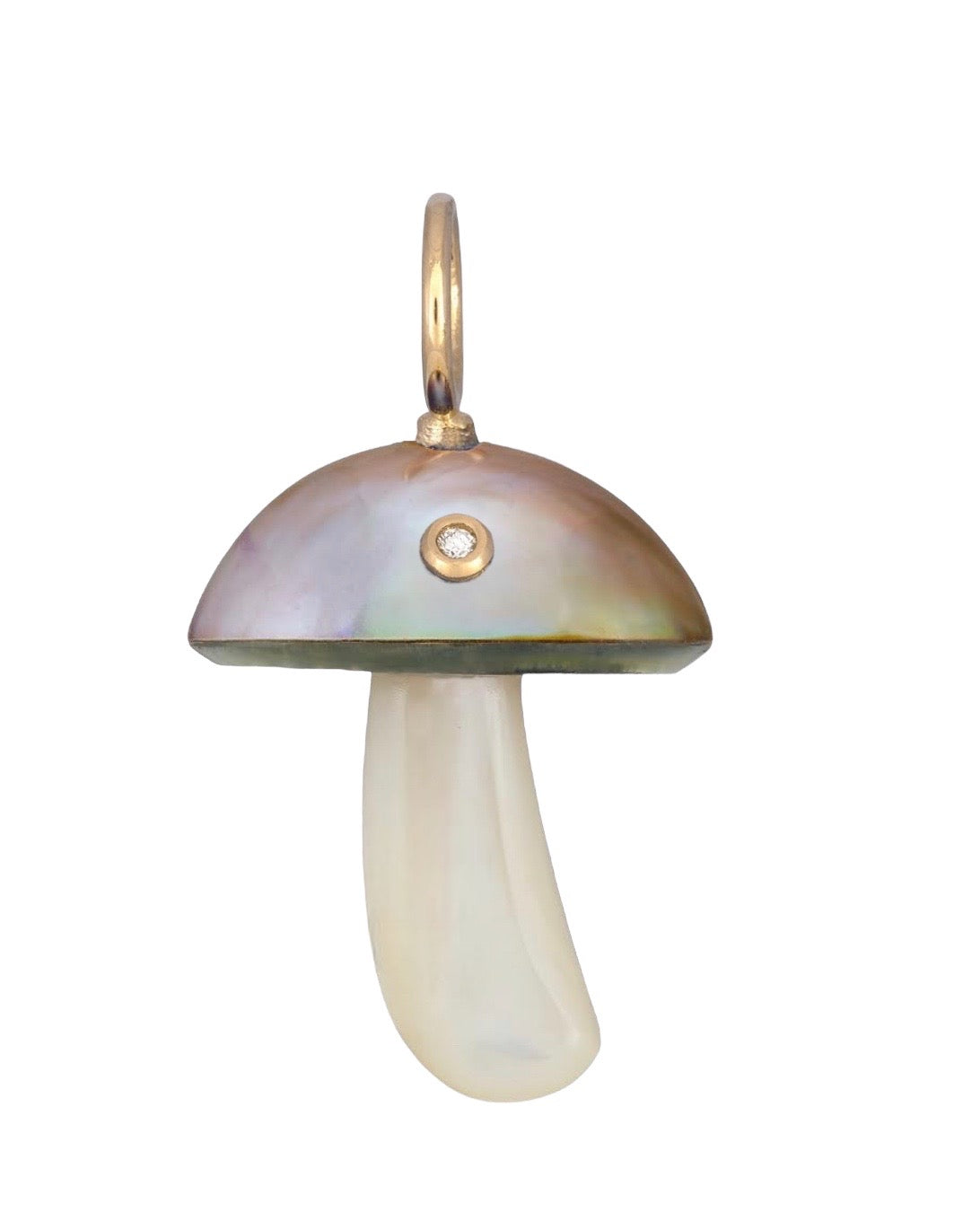 Iridescent Pearl Mushroom Charm with Diamond Charm Maura Green   
