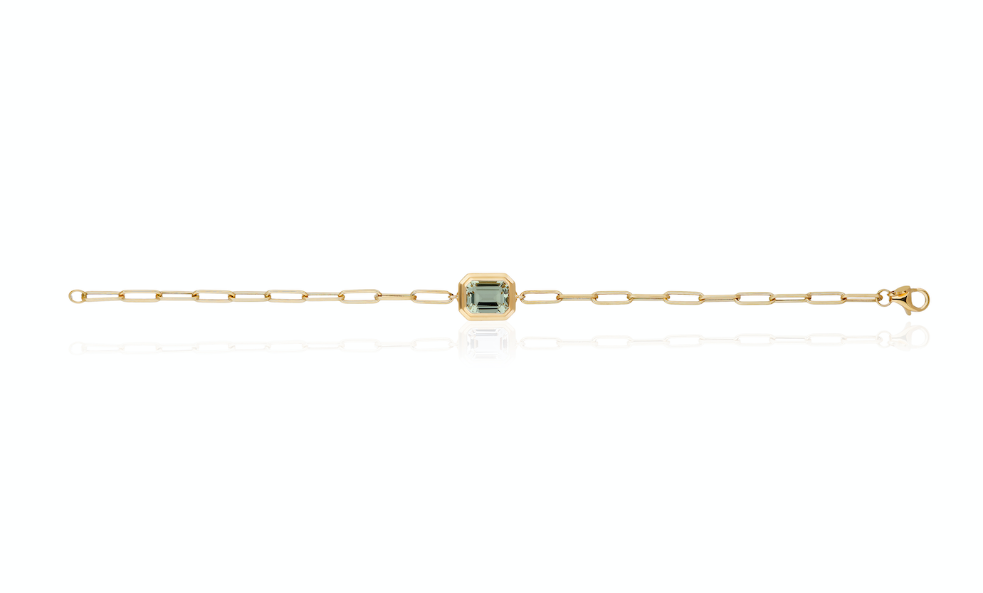 Emerald-Cut Bezel Stone Link Bracelet Bracelet Goshwara Prasiolite  