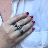 Saffron Two Finger Ring with Diamonds Two Finger Ring Roseark Black Rhodium Silver